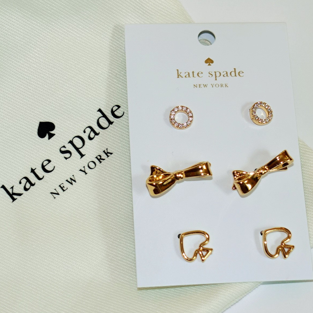 Kate Spade Gold Stud Earrings, Set of 3 - Picture 5 of 6